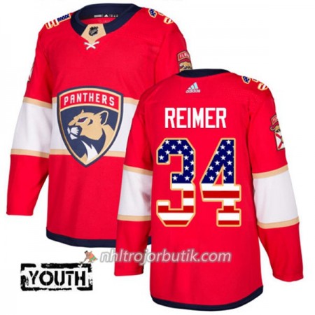 Barn Ishockey Florida Panthers Tröja James Reimer 34 Adidas 2017-2018 Röd USA Flag Fashion Authentic